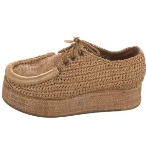 ACNE RAFFIA “STREY” WOVEN PLATFORM FLATFORM TIE LOAFERS SIZE 8.5