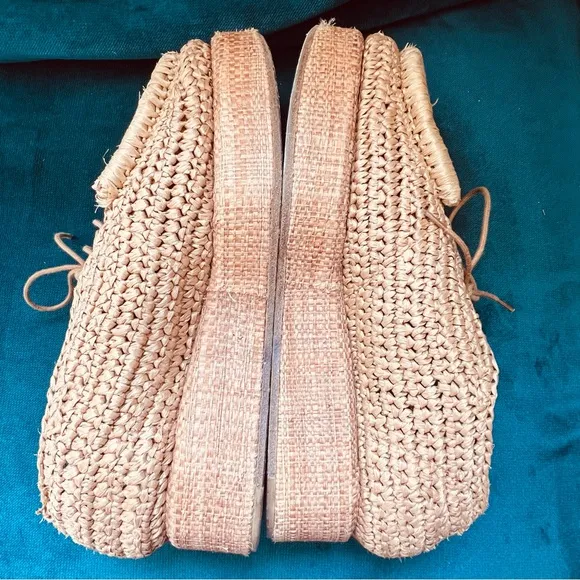 ACNE RAFFIA “STREY” WOVEN PLATFORM FLATFORM TIE LOAFERS SIZE 8.5