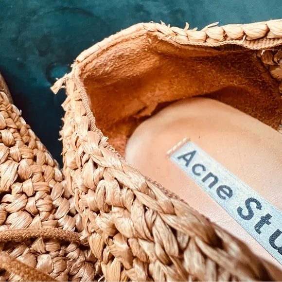 ACNE RAFFIA “STREY” WOVEN PLATFORM FLATFORM TIE LOAFERS SIZE 8.5