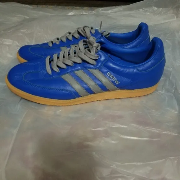 Adidas drew blue gray leather low top rare sneakers