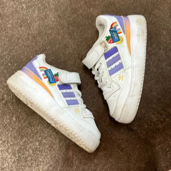 Adidas Forum Low 'Fruits &amp; Rainbow Patches' Low Top Lace Velcro Girls Sneakers