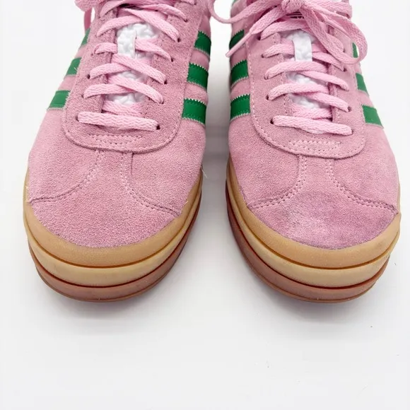 Adidas Gazelle Bold Platform Suede Pink Green Sneakers Shoes 10.5