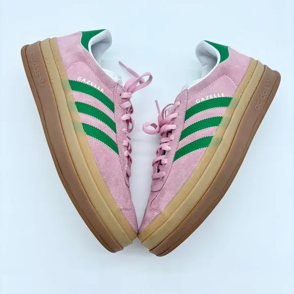 Adidas Gazelle Bold Platform Suede Pink Green Sneakers Shoes 10.5