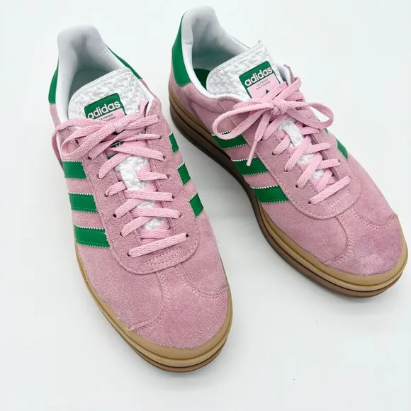 Adidas Gazelle Bold Platform Suede Pink Green Sneakers Shoes 10.5