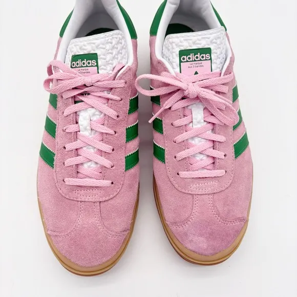 Adidas Gazelle Bold Platform Suede Pink Green Sneakers Shoes 10.5