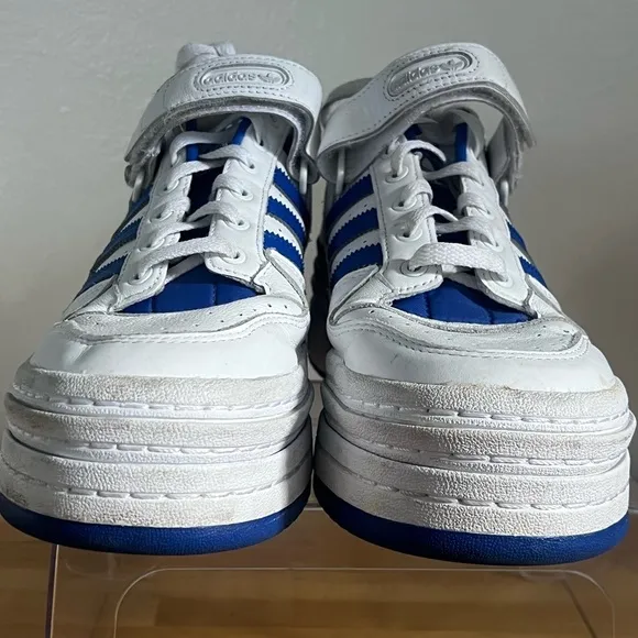 Adidas Triple Platform Low Top White Royal Blue Detail Lace Up Velcro Top 10.5