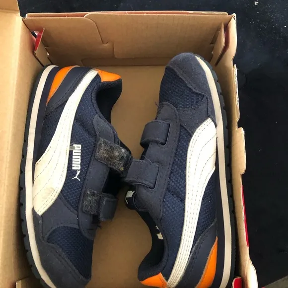 Adorable Puma Blue and Orange Sneakers with Velcro Straps