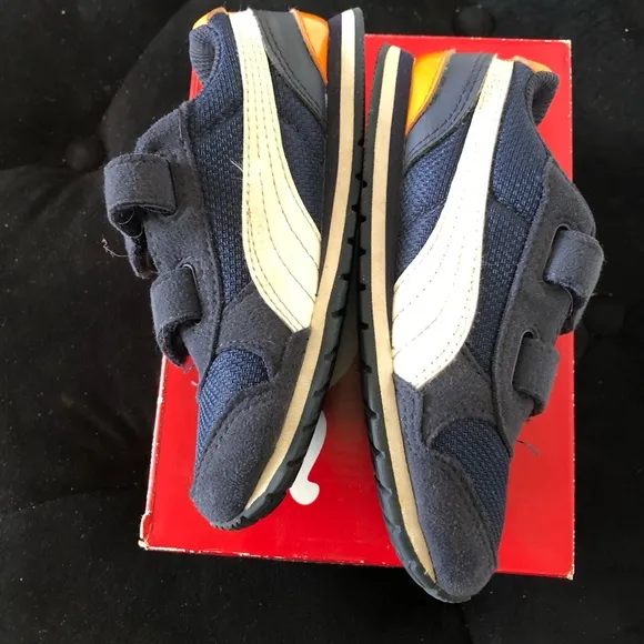 Adorable Puma Blue and Orange Sneakers with Velcro Straps