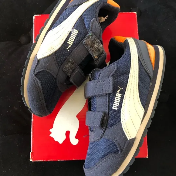 Adorable Puma Blue and Orange Sneakers with Velcro Straps