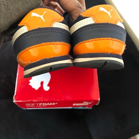 Adorable Puma Blue and Orange Sneakers with Velcro Straps