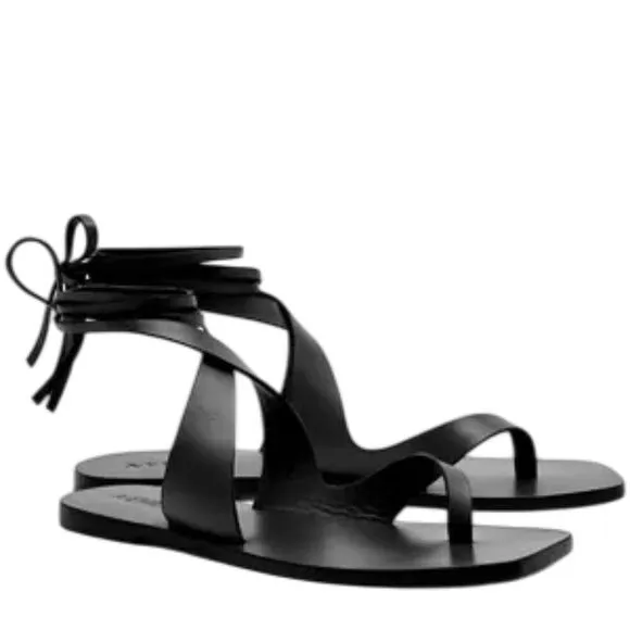 A. Emery Women's Margaux Tie-Fastening Leather Strappy Sandals in Black Size 6