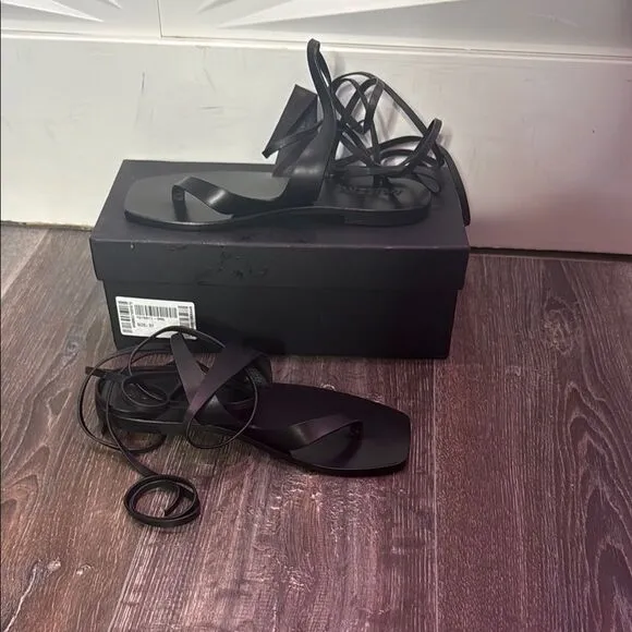 A. Emery Women's Margaux Tie-Fastening Leather Strappy Sandals in Black Size 6