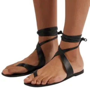 A. Emery Women's Margaux Tie-Fastening Leather Strappy Sandals in Black Size 6