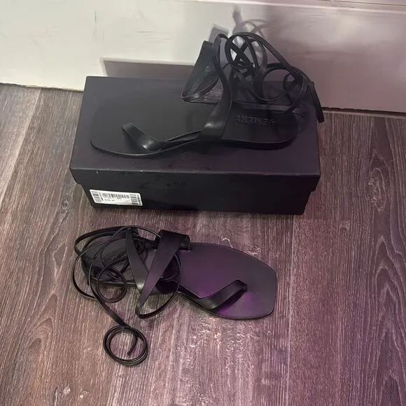A. Emery Women's Margaux Tie-Fastening Leather Strappy Sandals in Black Size 6