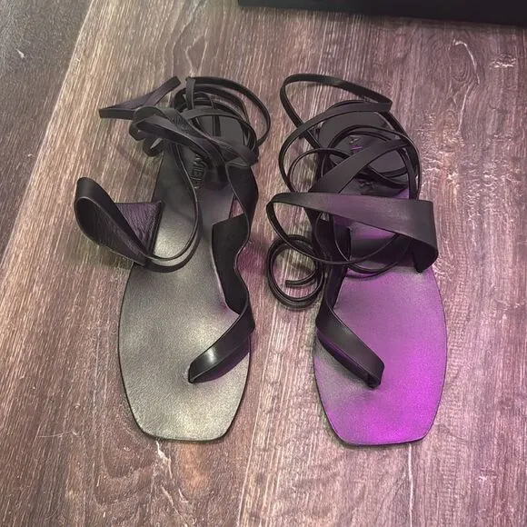 A. Emery Women's Margaux Tie-Fastening Leather Strappy Sandals in Black Size 6