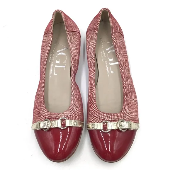 AGL Atillio Giusti Leombruni red leather patent flats EU 38
