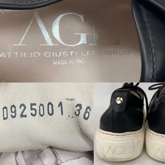 AGL (Attilio Giusti Leombruni) Black Leather Platform Sneakers Size EU36/US5.5-6