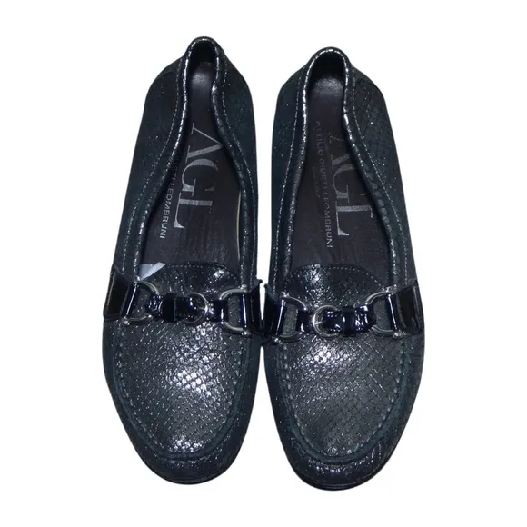 AGL Attilio Giusti Leombruni Jenah Gray Leather Driving Loafers Size 38 /US 8