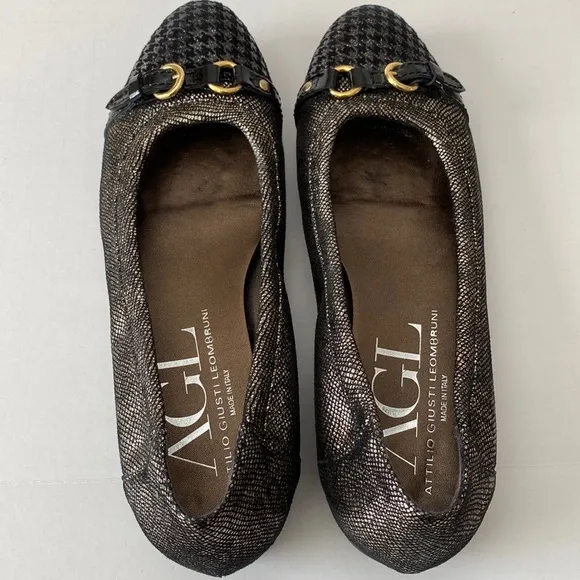 AGL Attilio Giusti Leombruni Leather Cap Toe Ballet Flats Black