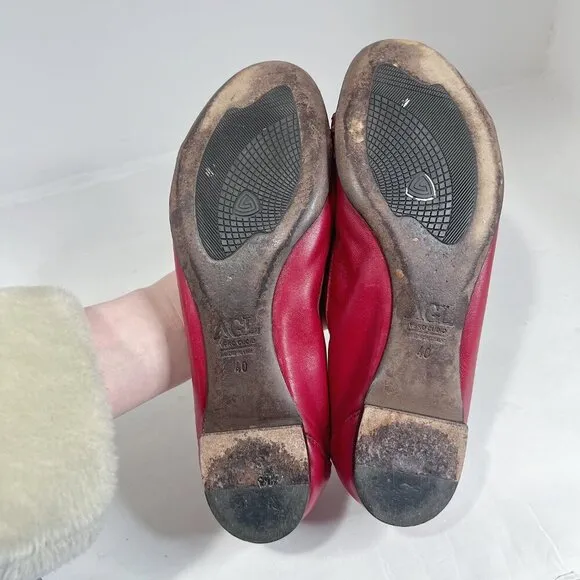 AGL Attilio Giusti Leombruni Monika Cap Toe Red Leather Ballet Flats Size 10