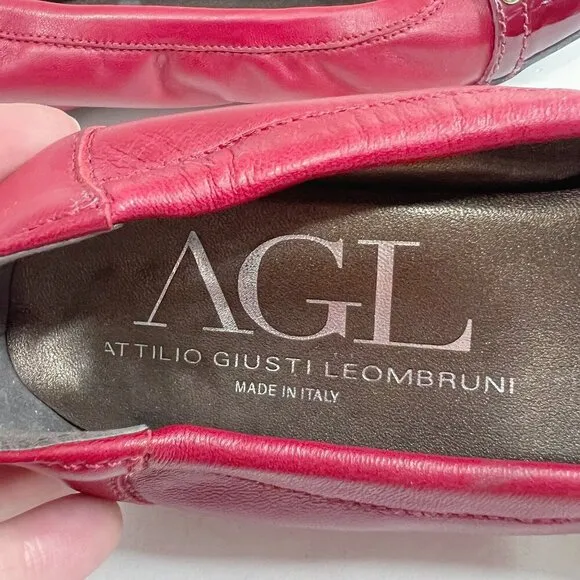 AGL Attilio Giusti Leombruni Monika Cap Toe Red Leather Ballet Flats Size 10