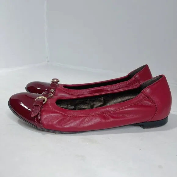 AGL Attilio Giusti Leombruni Monika Cap Toe Red Leather Ballet Flats Size 10
