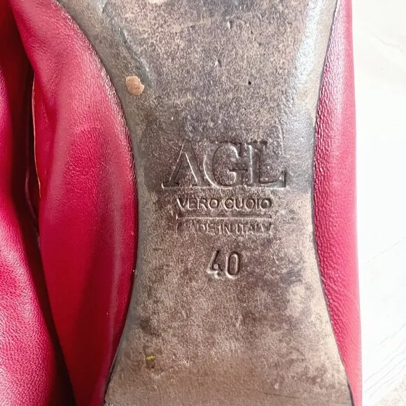 AGL Attilio Giusti Leombruni Monika Cap Toe Red Leather Ballet Flats Size 10