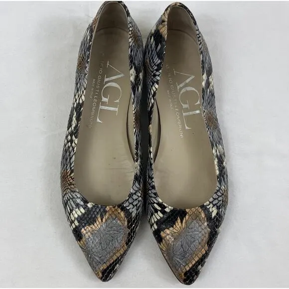 AGL Attilo Guisti Leombruni Leather Snake Point Toe Flats Size US 7