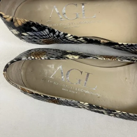 AGL Attilo Guisti Leombruni Leather Snake Point Toe Flats Size US 7