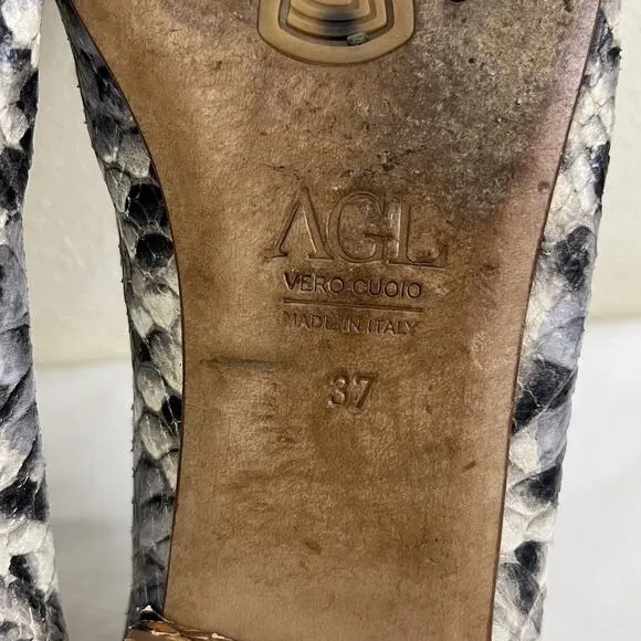 AGL Attilo Guisti Leombruni Leather Snake Point Toe Flats Size US 7