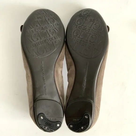 AGL Ballet Flats Size 37 Taupe Pewter Snake Cap-toe Buckle Front Shoe