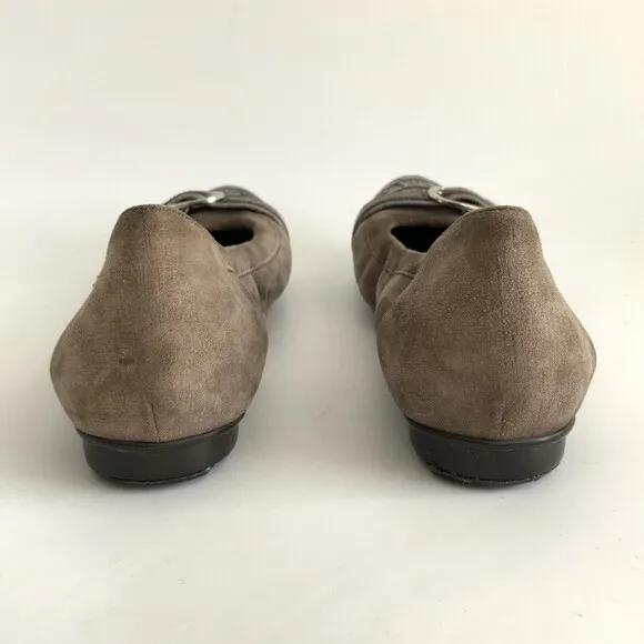 AGL Ballet Flats Size 37 Taupe Pewter Snake Cap-toe Buckle Front Shoe