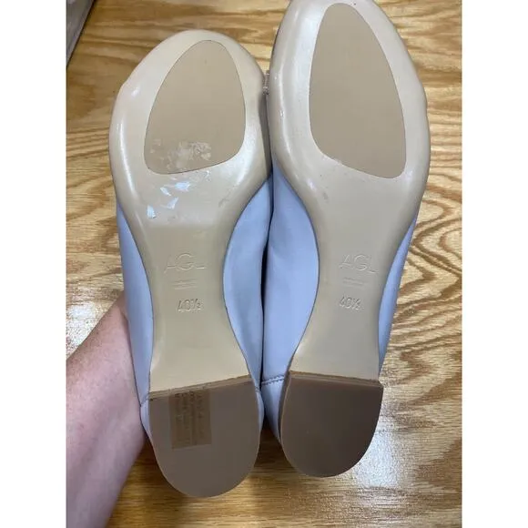 AGL Ballet Flats Women's 9.5 Sliver Gray Leather Slip On Cap Toe Comfort S25