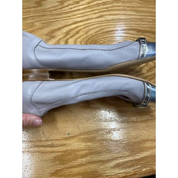 AGL Ballet Flats Women's 9.5 Sliver Gray Leather Slip On Cap Toe Comfort S25