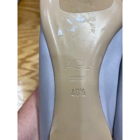 AGL Ballet Flats Women's 9.5 Sliver Gray Leather Slip On Cap Toe Comfort S25