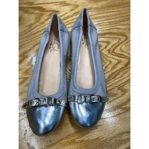 AGL Ballet Flats Women's 9.5 Sliver Gray Leather Slip On Cap Toe Comfort S25