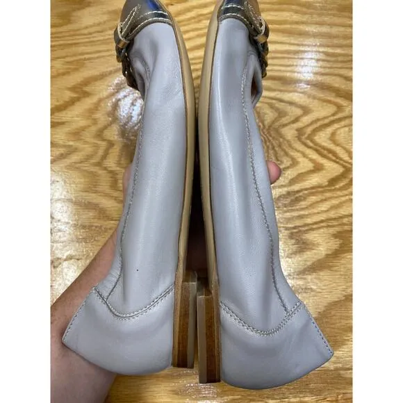AGL Ballet Flats Women's 9.5 Sliver Gray Leather Slip On Cap Toe Comfort S25