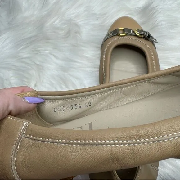 AGL Cap Toe Leather Buckle Ballet Flats 40