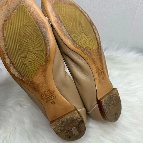 AGL Cap Toe Leather Buckle Ballet Flats 40