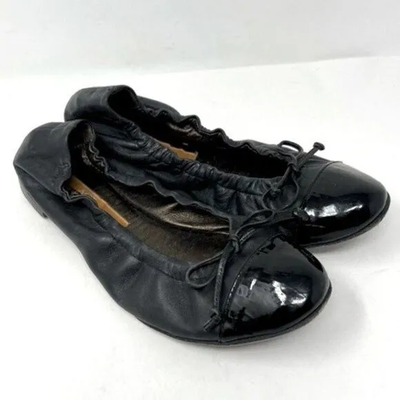 AGL cap toe ballerina flats black leather and patent leather 37 BoxA