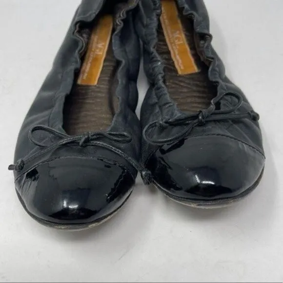AGL cap toe ballerina flats black leather and patent leather 37 BoxA