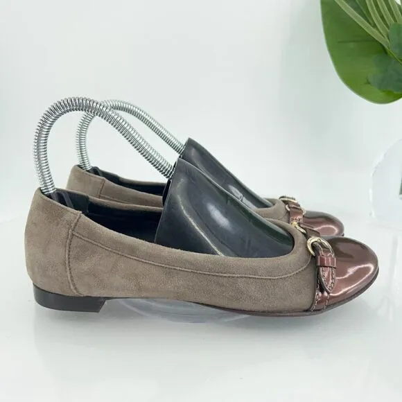 AGL Italy Women's Ballet Flats Size 36.5 Cap Toe Soft Brown Leather Slip On Shoe