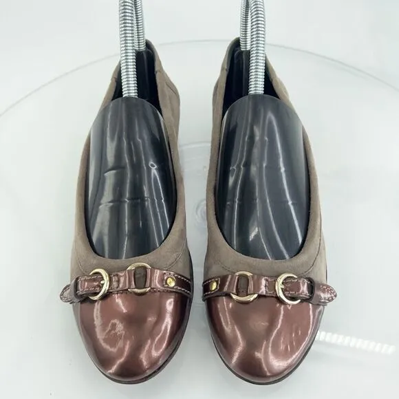 AGL Italy Women's Ballet Flats Size 36.5 Cap Toe Soft Brown Leather Slip On Shoe