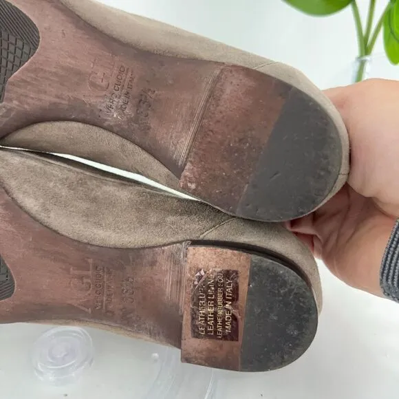 AGL Italy Women's Ballet Flats Size 36.5 Cap Toe Soft Brown Leather Slip On Shoe