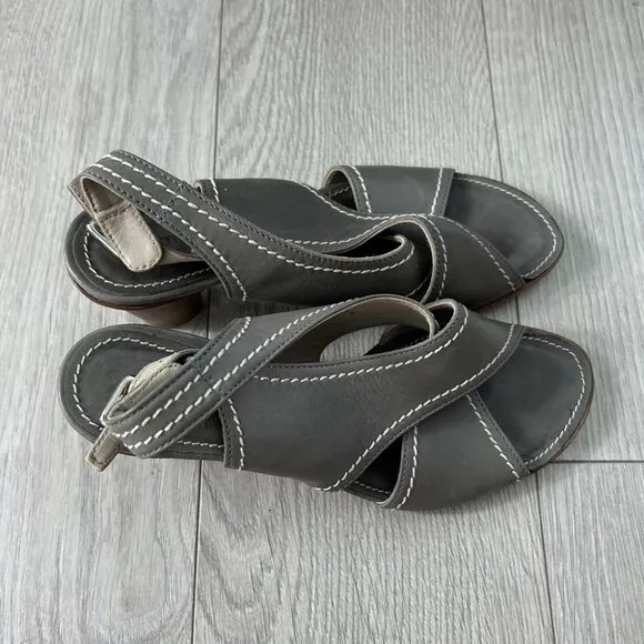 AGL Leather Ankle Strap Open Toe Block Heel Sandals