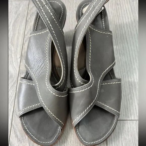 AGL Leather Ankle Strap Open Toe Block Heel Sandals