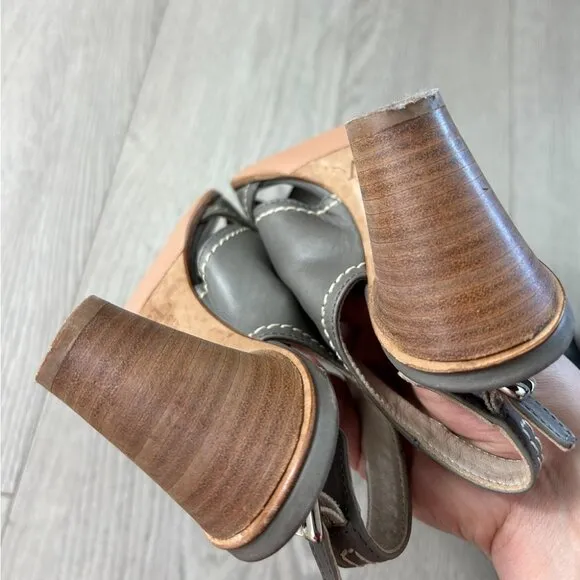 AGL Leather Ankle Strap Open Toe Block Heel Sandals
