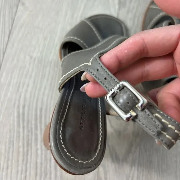 AGL Leather Ankle Strap Open Toe Block Heel Sandals