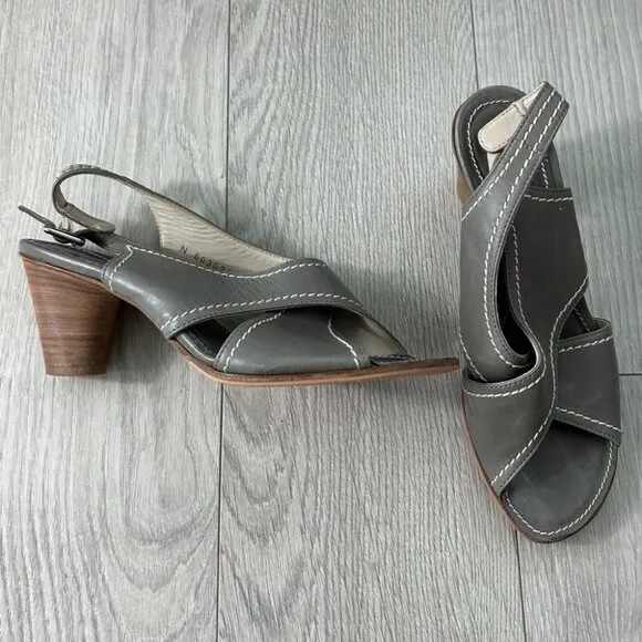 AGL Leather Ankle Strap Open Toe Block Heel Sandals