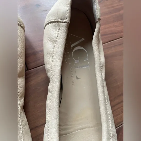 AGL Monika Cap Toe Cream Neutral Leather Embossed Buckle Ballet Flats